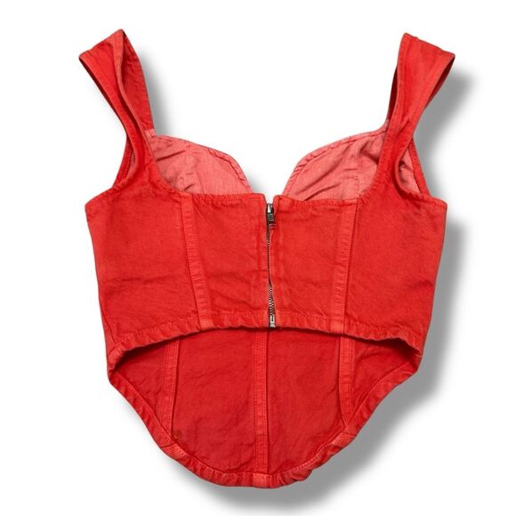 Mara Hoffman Milla Cropped Denim Top Poppy Orange Sweetheart Cotton Size 00 - Picture 4 of 8